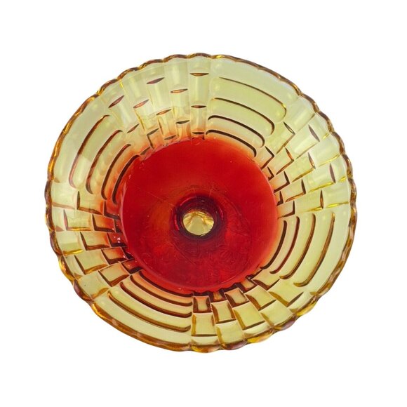 Vintage Amberina Louisa Jeannette Glass Footed Fruit Compote Basket Weave Patter - Picture 5 of 16